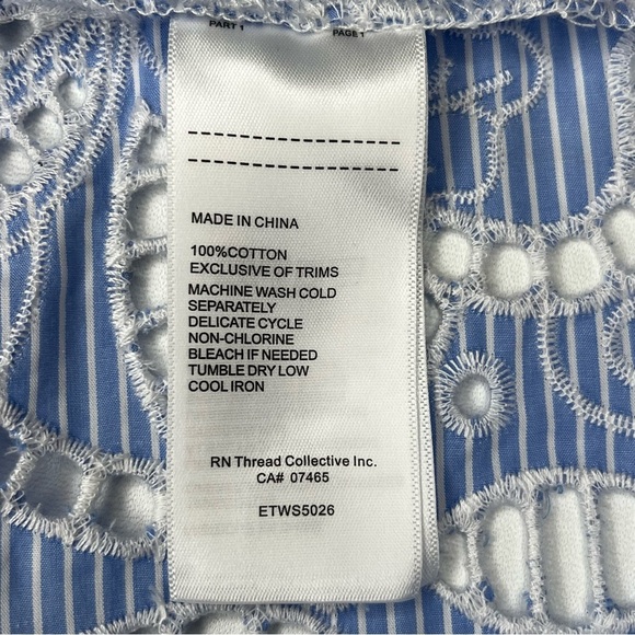 Ellen Tracy Women's Pinstriped Blue & White Embroidered Shirtdress Large NWT - Picture 13 of 15